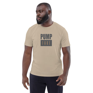 Unisex organic cotton t-shirt - "Pump Fake" - comes in Desert Dust