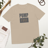 Unisex organic cotton t-shirt - "Pump Fake" - comes in Desert Dust