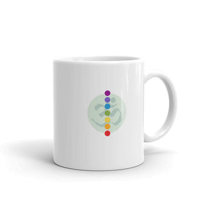 White glossy mug - "Chakras + om"