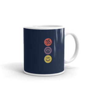 White glossy mug - "om, peace, smile"