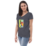 Women’s recycled v-neck t-shirt - "Happy" - comes in two colors