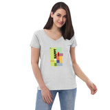 Women’s recycled v-neck t-shirt - "Happy" - comes in two colors