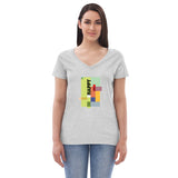 Women’s recycled v-neck t-shirt - "Happy" - comes in two colors