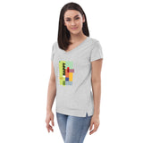 Women’s recycled v-neck t-shirt - "Happy" - comes in two colors