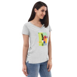 Women’s recycled v-neck t-shirt - "Happy" - comes in two colors